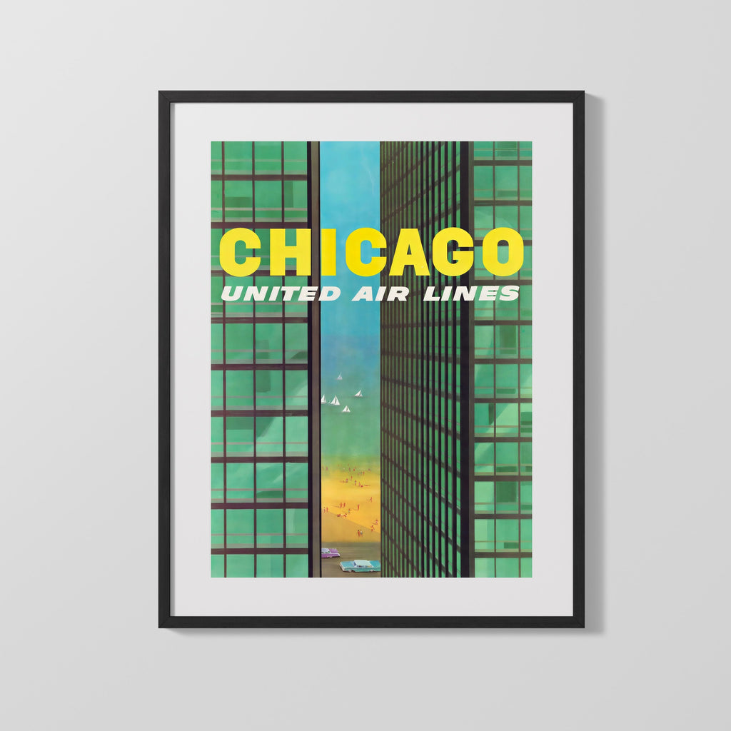 Classic Travel Poster - Chicago - United Air Lines Travel Vintage Framed Prints Gallery Frame 16x20