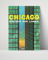 Classic Travel Poster - Chicago - United Air Lines Travel Vintage Framed Prints Poster 16x20