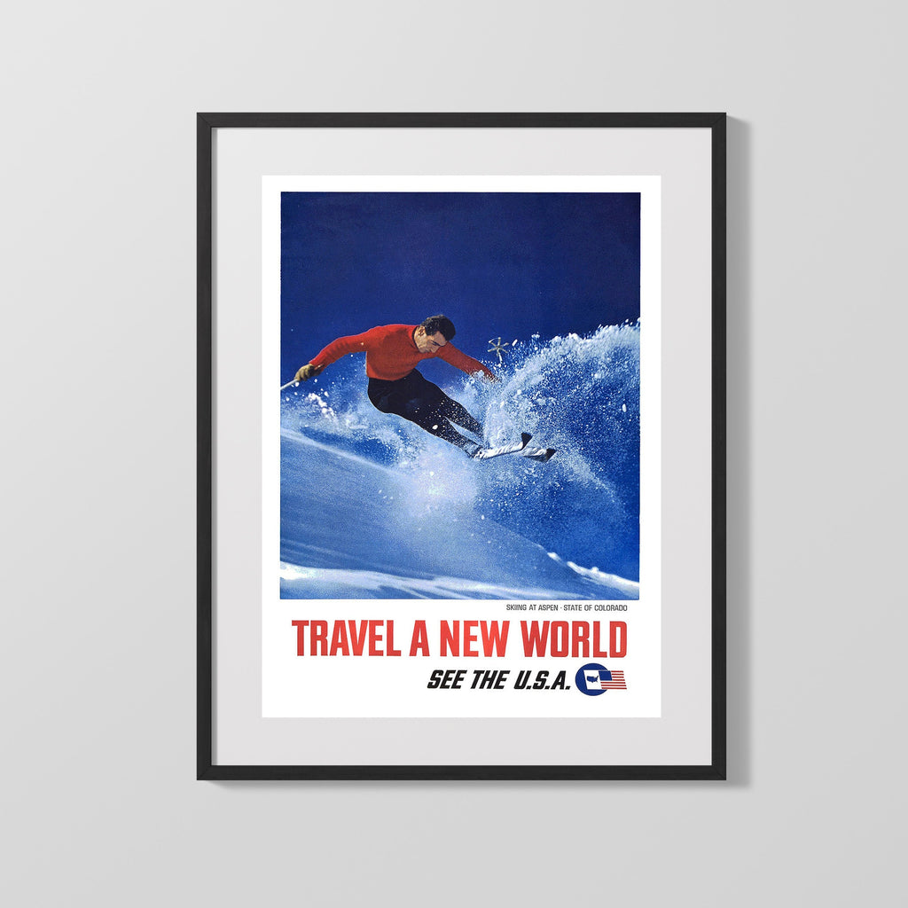 Classic Travel Poster - Colorado - Aspen Skiing Travel Vintage Framed Prints Gallery Frame 16x20