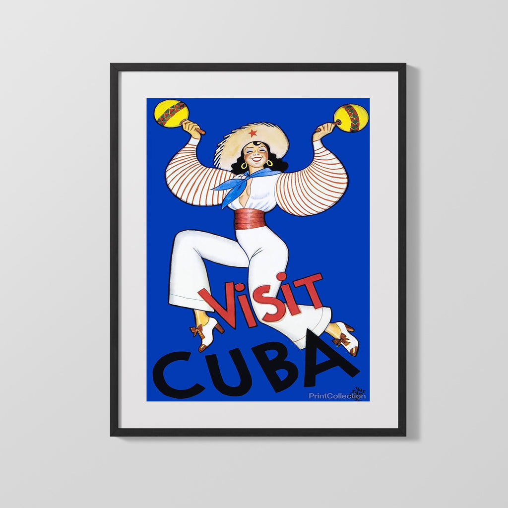 Classic Travel Poster - Cuba - Visit Cuba Travel Vintage Framed Prints Gallery Frame 16x20