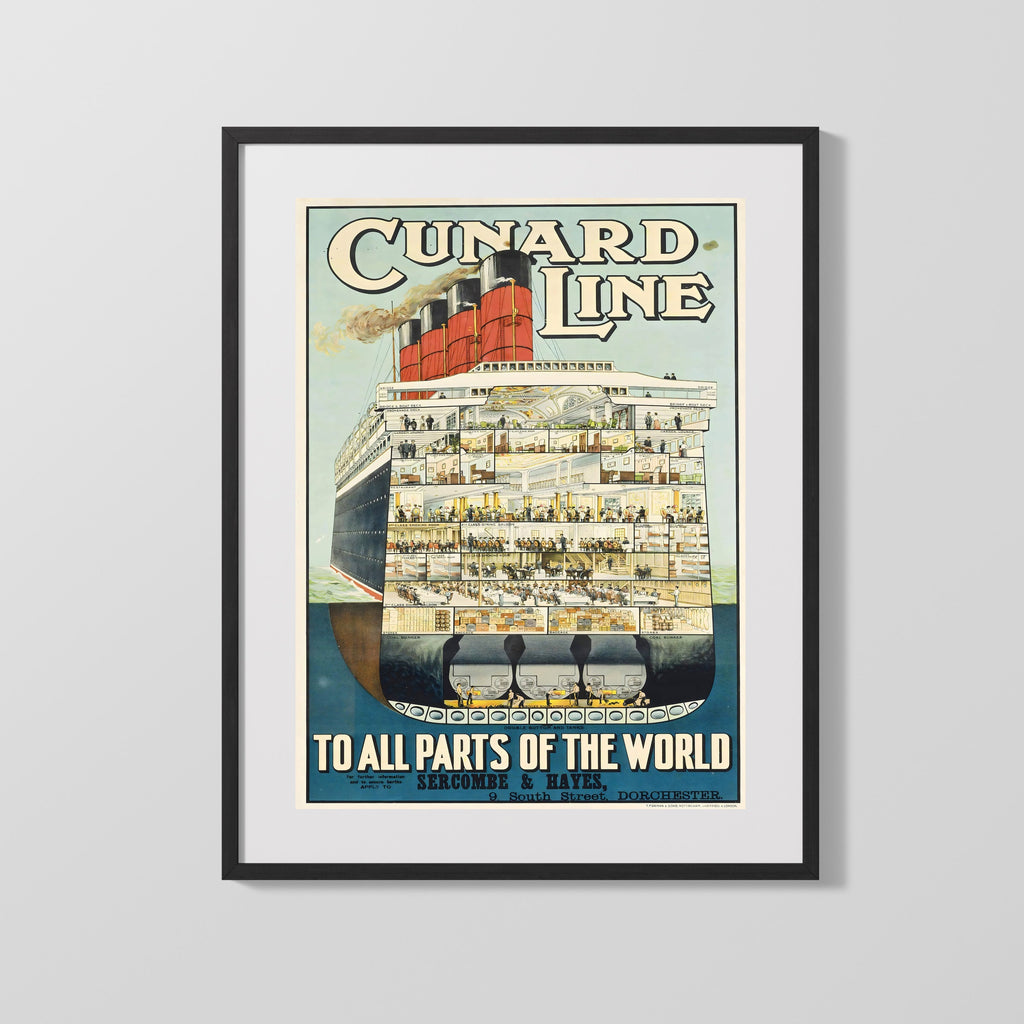 Classic Travel Poster - Cunard Line - Ocean Liner Travel Vintage Framed Prints Gallery Frame 16x20