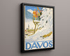 Classic Travel Poster - Davos - Winter Sports Travel Vintage Framed Prints Floating Canvas 16x20