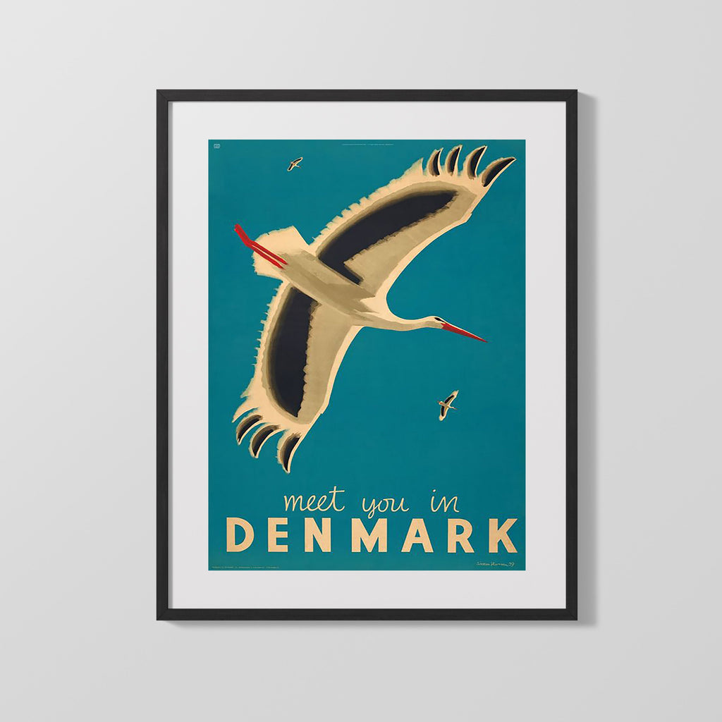 Classic Travel Poster - Denmark - Meet You In Denmark Travel Vintage Framed Prints Gallery Frame 16x20