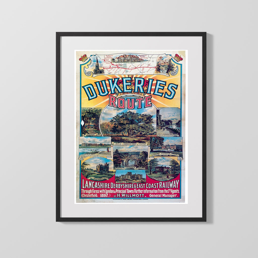 Classic Travel Poster - Dukeries - Railway Route England Travel Vintage Framed Prints Gallery Frame 16x20