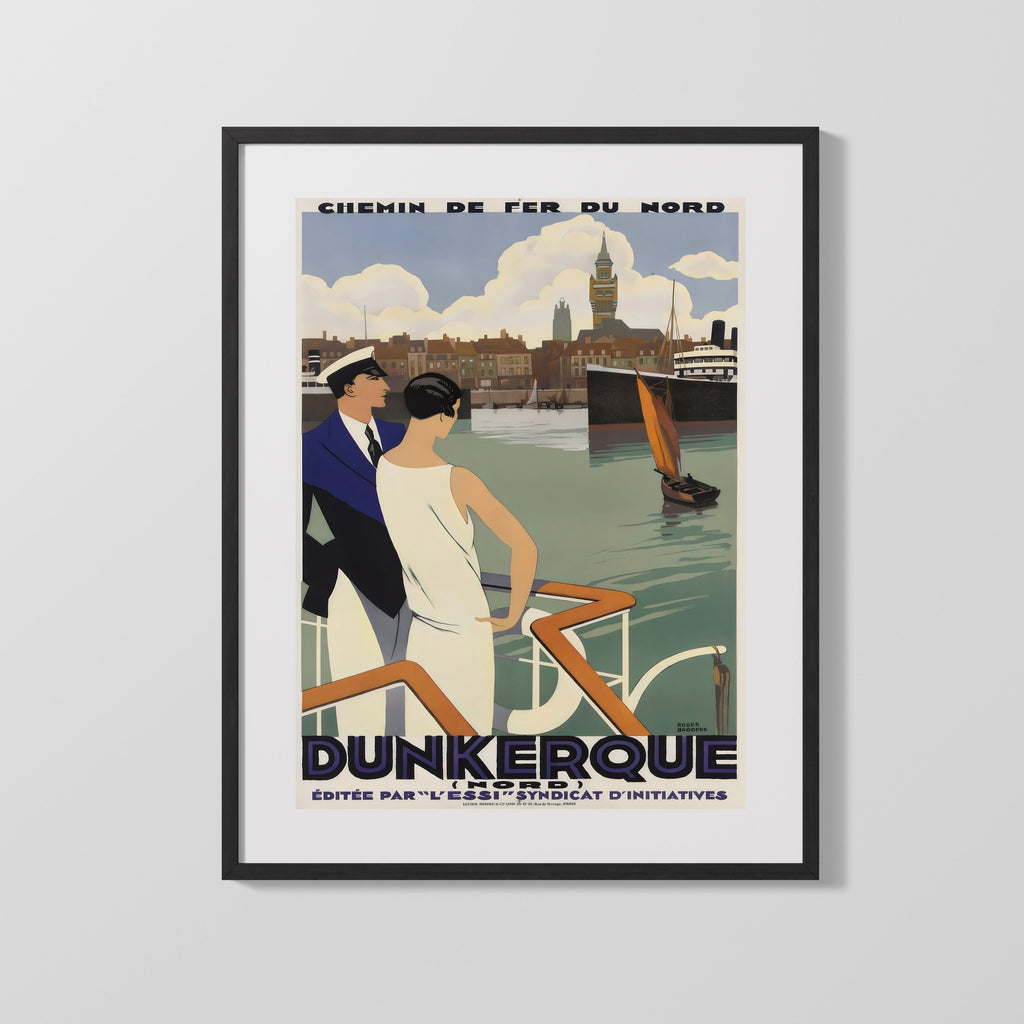 Classic Travel Poster - Dunkerque - Port Scene Travel Vintage Framed Prints Gallery Frame 16x20