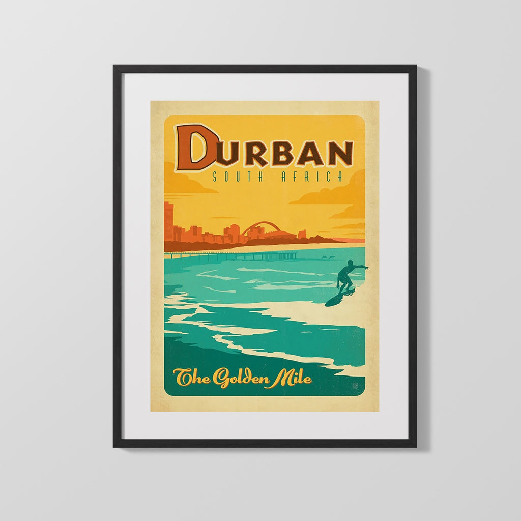 Classic Travel Poster - Durban - The Golden Mile Travel Vintage Framed Prints Gallery Frame 16x20