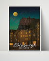 Classic Travel Poster - Edinburgh - Castle at Night Travel Vintage Framed Prints Poster 16x20