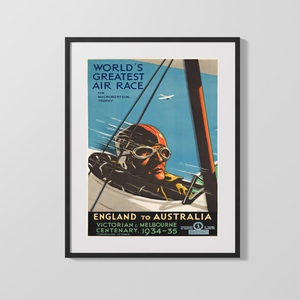 Classic Travel Poster - England to Australia - Air Race Travel Vintage Framed Prints Gallery Frame 16x20