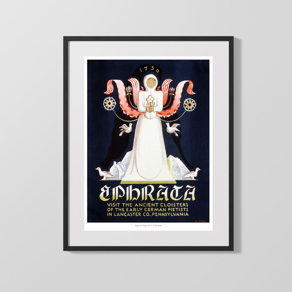 Classic Travel Poster - Ephrata - Ancient Cloisters Lancaster Pennsylvania Travel Vintage Framed Prints Gallery Frame 16x20