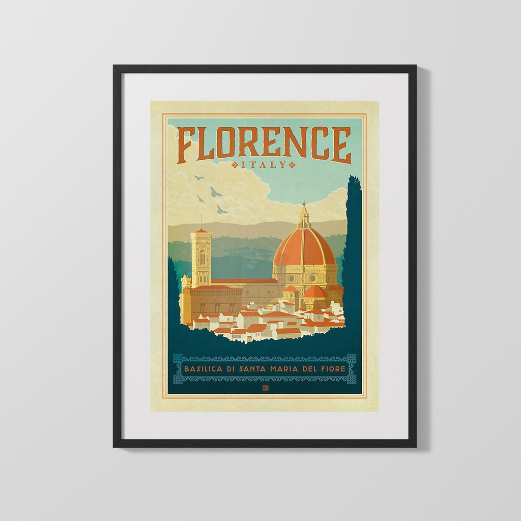 Classic Travel Poster - Florence - Basilica di Santa Maria del Fiore Travel Vintage Framed Prints Gallery Frame 16x20