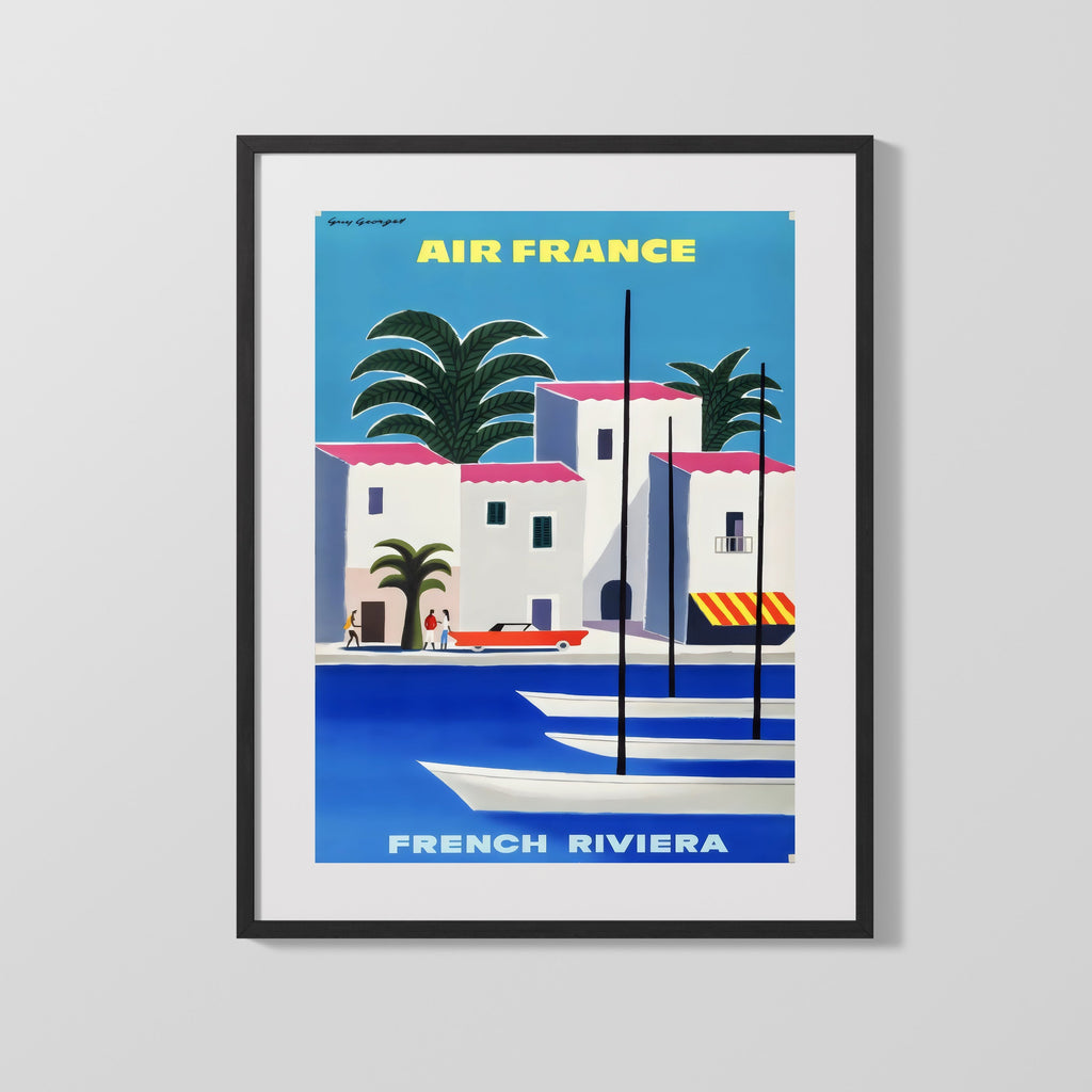 Classic Travel Poster - French Riviera - Air France Travel Vintage Framed Prints Gallery Frame 16x20