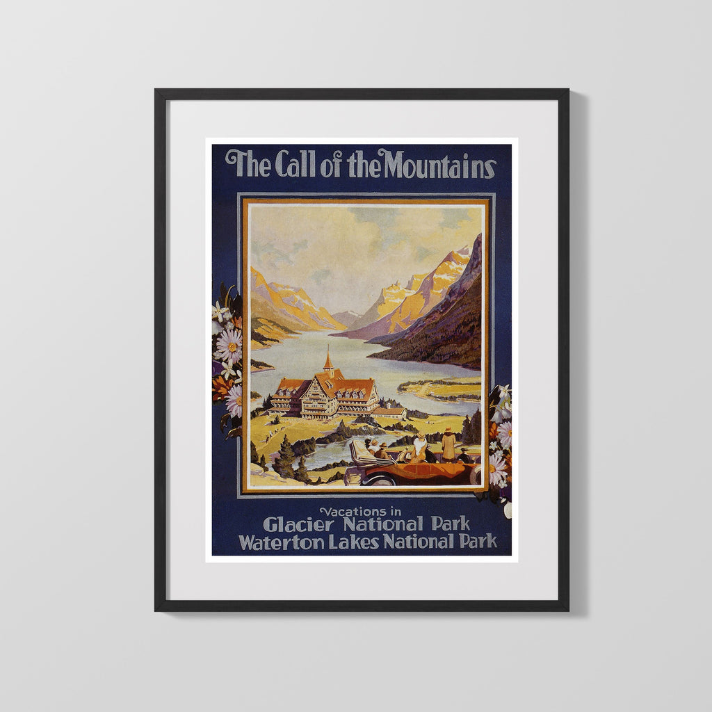 Classic Travel Poster - Glacier Park - Waterton Lakes Travel Vintage Framed Prints Gallery Frame 16x20