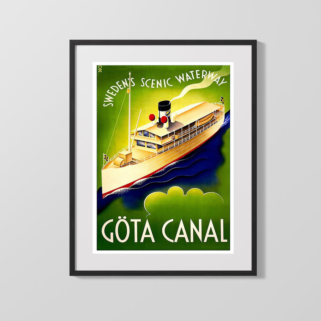 Classic Travel Poster - Gota Canal - Scenic Waterway Travel Vintage Framed Prints Gallery Frame 16x20
