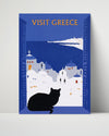 Classic Travel Poster - Greece - Santorini Cat Travel Vintage Framed Prints Poster 16x20
