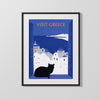 Classic Travel Poster - Greece - Santorini Cat Travel Vintage Framed Prints Gallery Frame 16x20