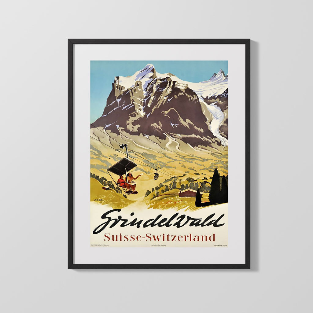 Classic Travel Poster - Grindelwald - Switzerland Travel Vintage Framed Prints Gallery Frame 16x20