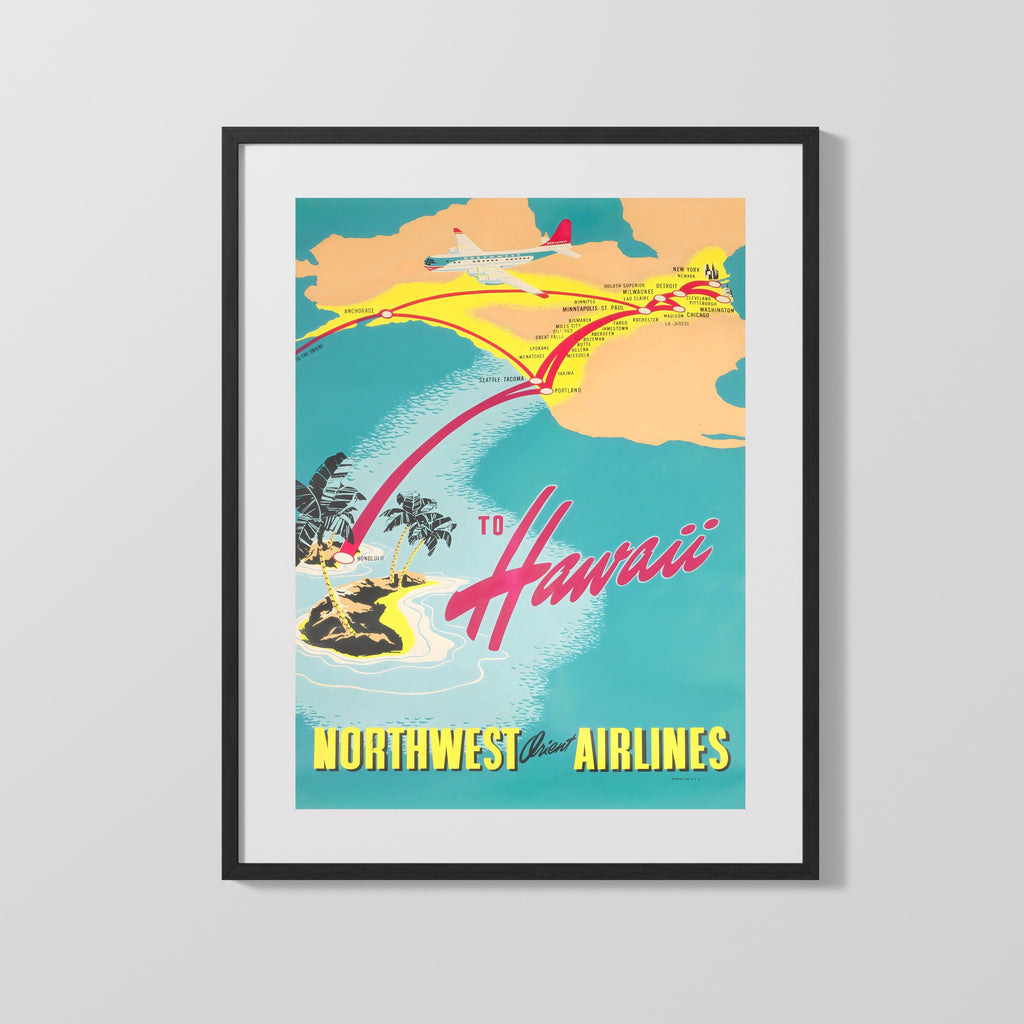 Classic Travel Poster - Hawaii - Northwest Orient Airlines Travel Vintage Framed Prints Gallery Frame 16x20
