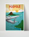 Classic Travel Poster - Hawaii - Seaplane Travel Vintage Framed Prints Poster 16x20