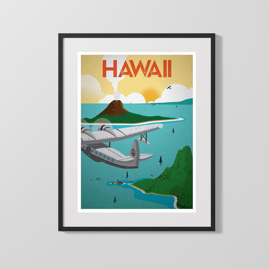 Classic Travel Poster - Hawaii - Seaplane Travel Vintage Framed Prints Gallery Frame 16x20