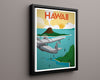Classic Travel Poster - Hawaii - Seaplane Travel Vintage Framed Prints Floating Canvas 16x20