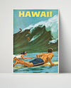 Classic Travel Poster - Hawaii - Surfing Travel Vintage Framed Prints Poster 16x20