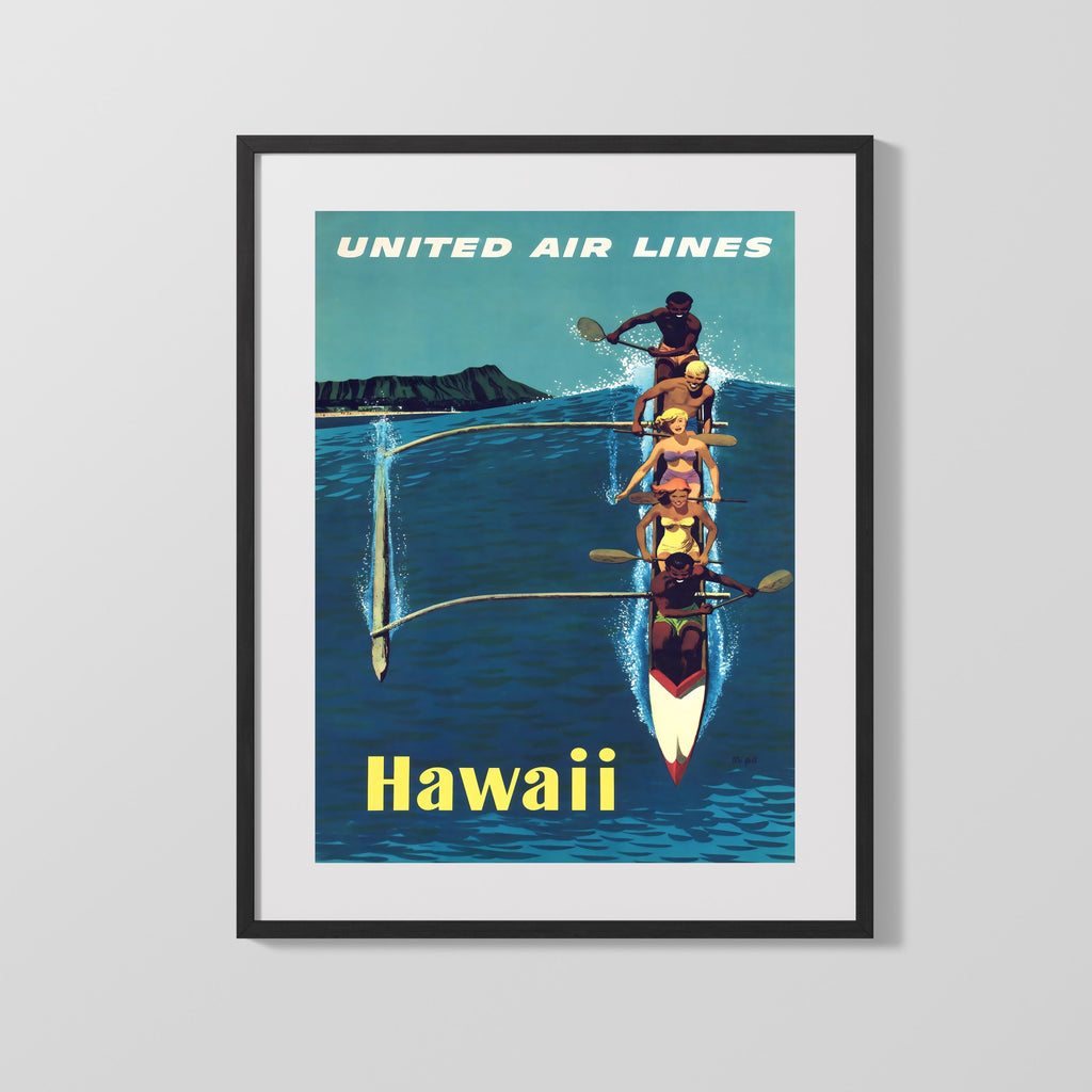 Classic Travel Poster - Hawaii - United Airlines Travel Vintage Framed Prints Gallery Frame 16x20