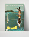 Classic Travel Poster - Hawaii - United Airlines Canoe Travel Vintage Framed Prints Poster 16x20