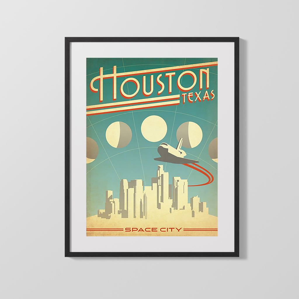Classic Travel Poster - Houston - Space City Travel Vintage Framed Prints Gallery Frame 16x20