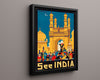 Classic Travel Poster - Hyderabad - Charminar See India Travel Vintage Framed Prints Floating Canvas 16x20