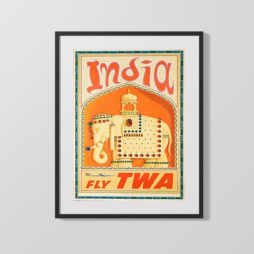 Classic Travel Poster - India - Fly TWA Travel Vintage Framed Prints Gallery Frame 16x20