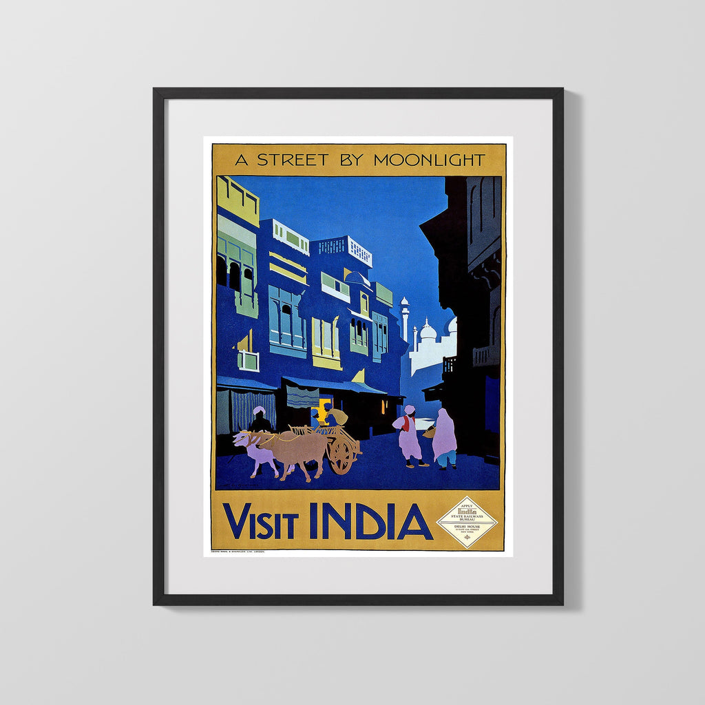 Classic Travel Poster - India - Moonlight Travel Vintage Framed Prints Gallery Frame 16x20