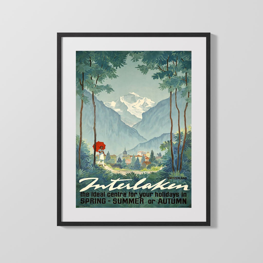Classic Travel Poster - Interlaken - Jungfrau Region Travel Vintage Framed Prints Gallery Frame 16x20