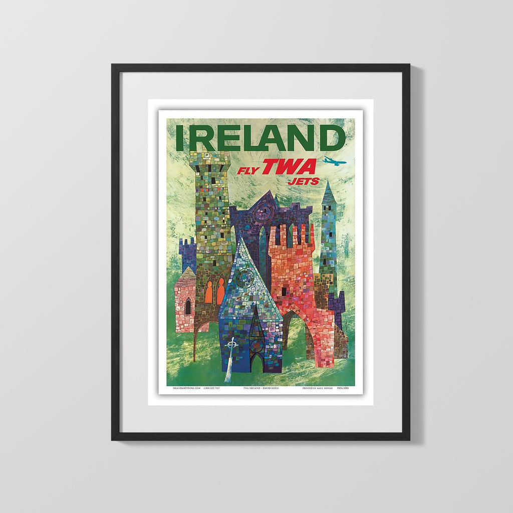 Classic Travel Poster - Ireland - Fly TWA Jets Travel Vintage Framed Prints Gallery Frame 16x20