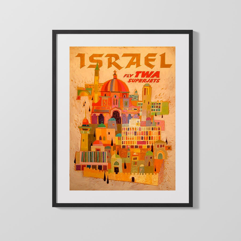 Classic Travel Poster - Israel - TWA Superjets Travel Vintage Framed Prints Gallery Frame 16x20