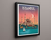 Classic Travel Poster - Istanbul - Mosque at Sunset Travel Vintage Framed Prints Floating Canvas 16x20