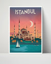 Classic Travel Poster - Istanbul - Mosque at Sunset Travel Vintage Framed Prints Poster 16x20