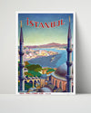 Classic Travel Poster - Istanbul - Skyline View Travel Vintage Framed Prints Poster 16x20