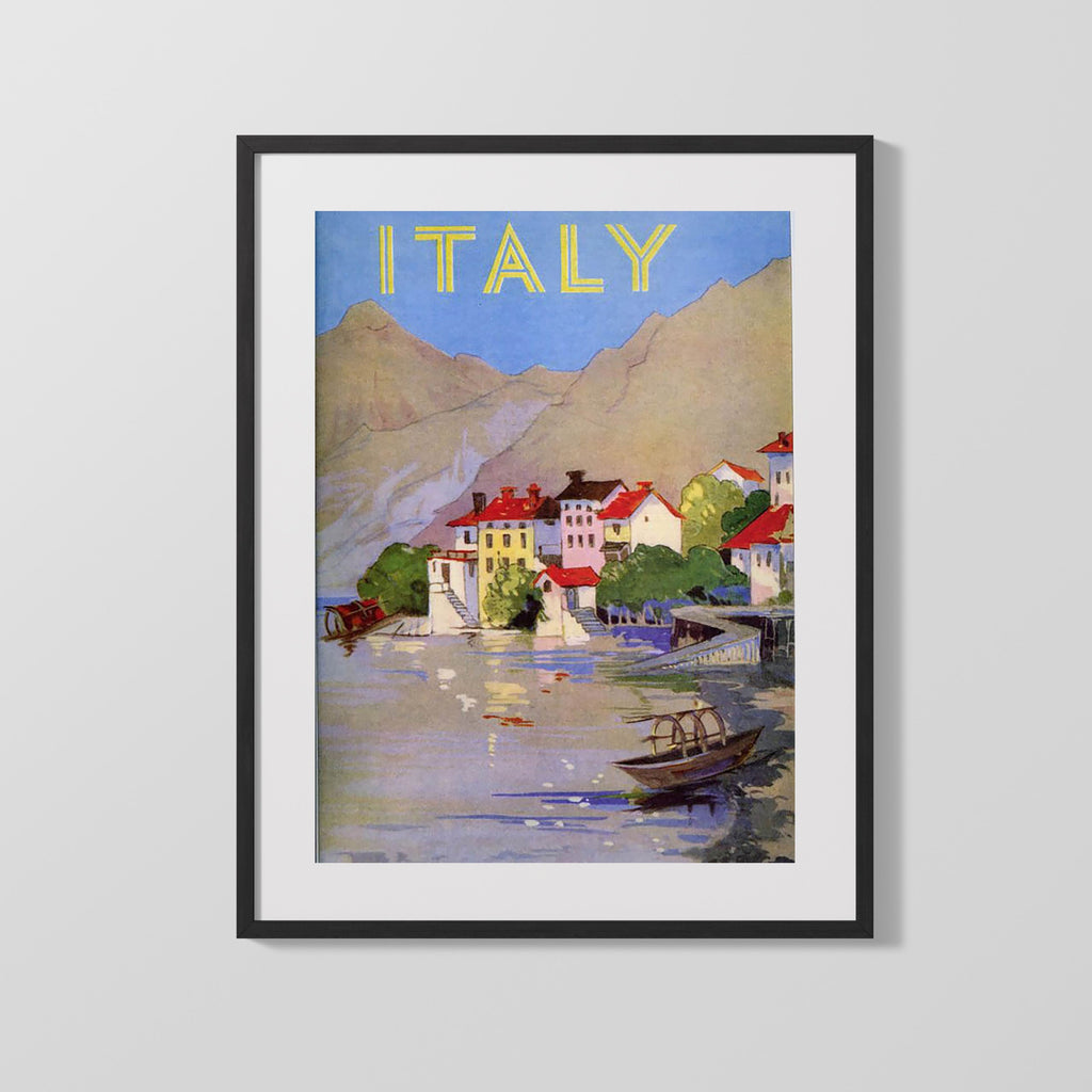 Classic Travel Poster - Italy - Lakeside Village Travel Vintage Framed Prints Gallery Frame 16x20
