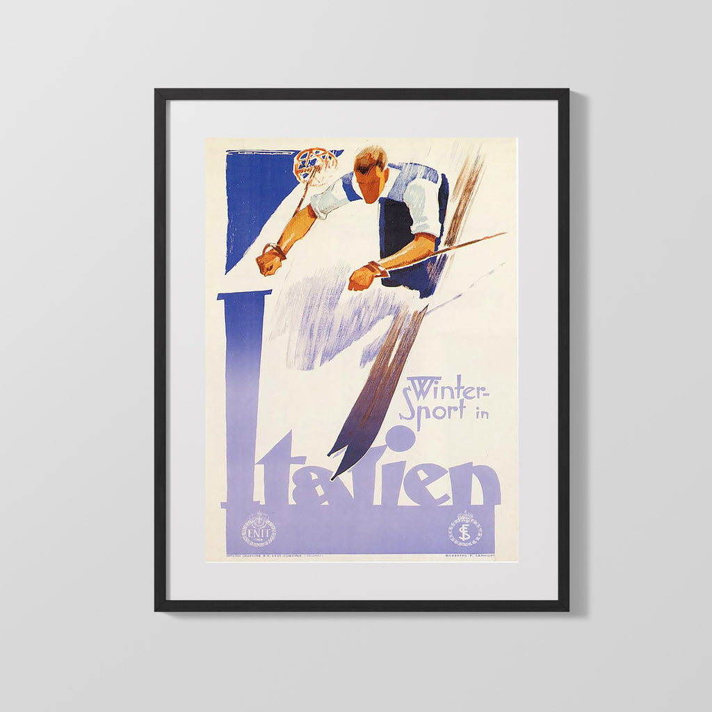 Classic Travel Poster - Italy - Winter Ski Poster Travel Vintage Framed Prints Gallery Frame 16x20