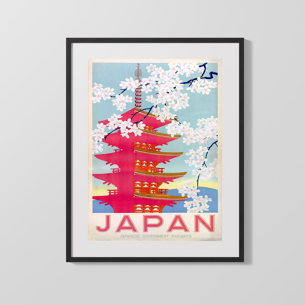 Classic Travel Poster - Japan - Cherry Blossoms Travel Vintage Framed Prints Gallery Frame 16x20