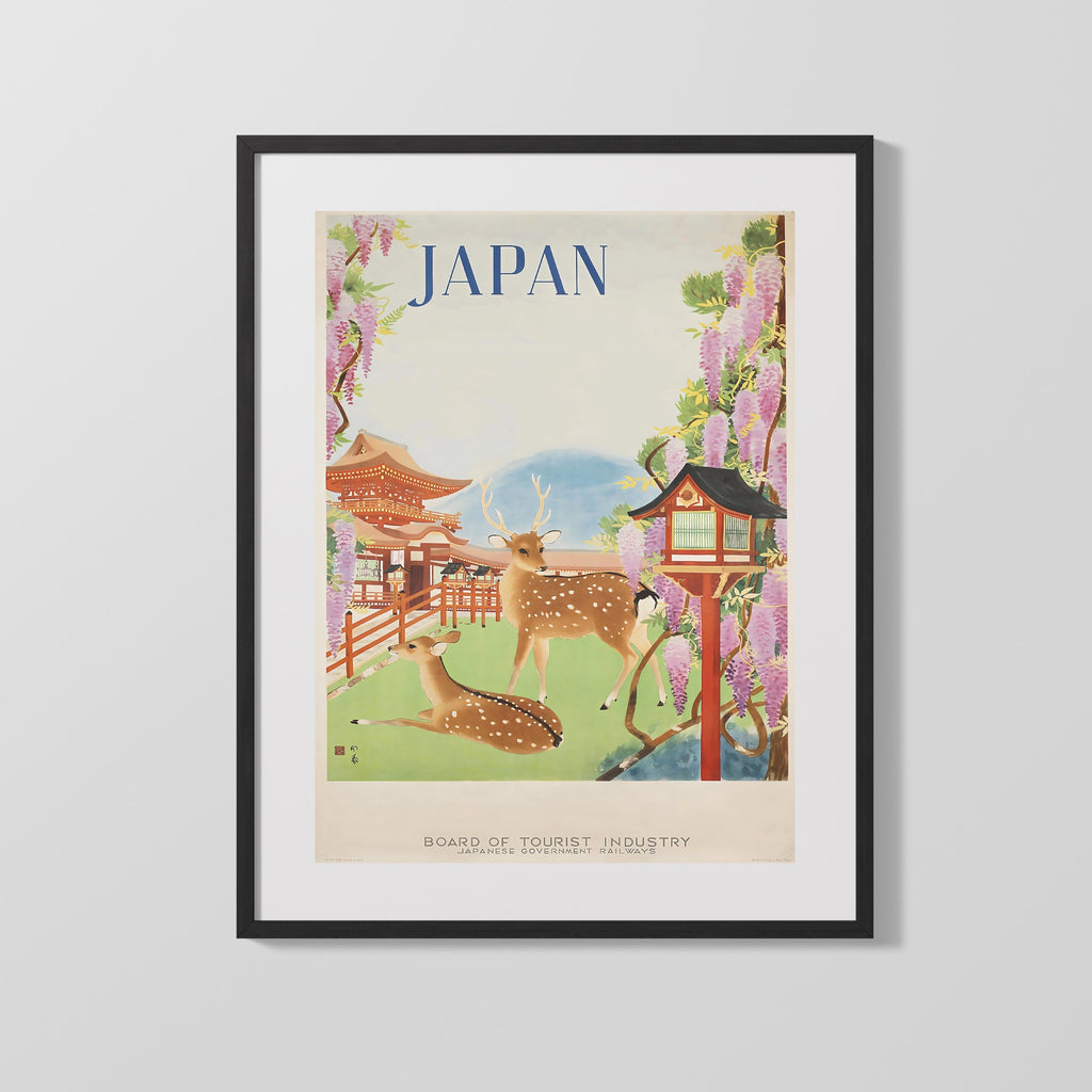 Classic Travel Poster - Japan - Nara Deer Travel Vintage Framed Prints Gallery Frame 16x20