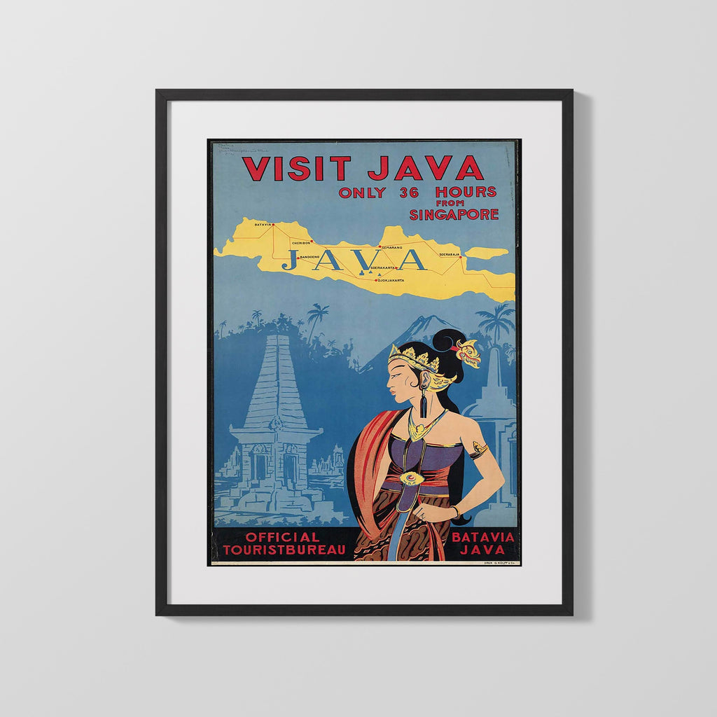 Classic Travel Poster - Java - Batavia Travel Vintage Framed Prints Gallery Frame 16x20