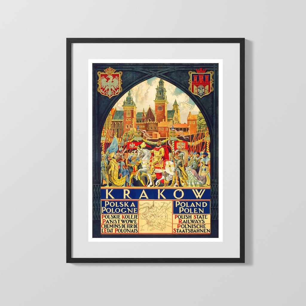 Classic Travel Poster - Krakow - Polish State Railways Travel Vintage Framed Prints Gallery Frame 16x20