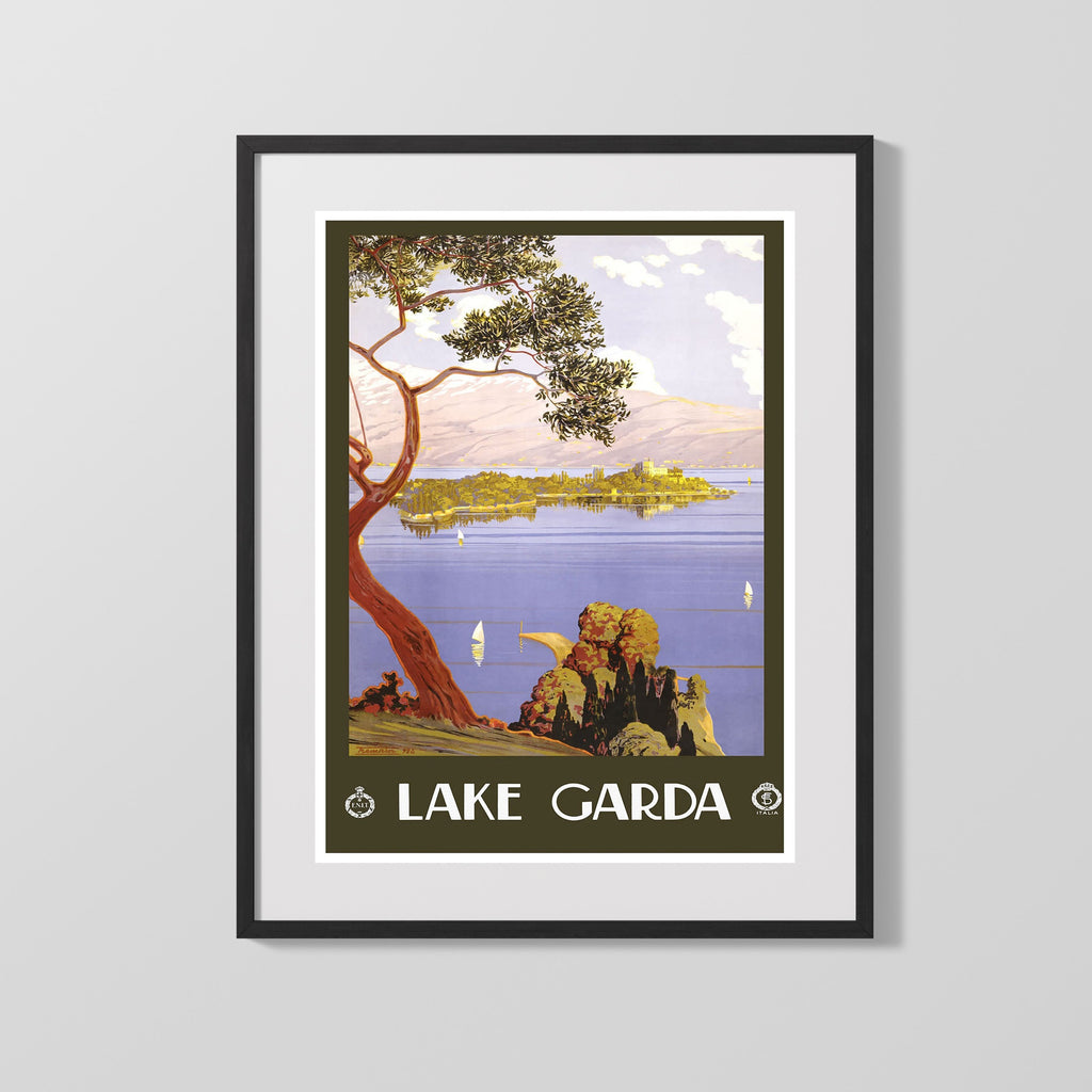 Classic Travel Poster - Lake Garda - Italia Travel Vintage Framed Prints Gallery Frame 16x20