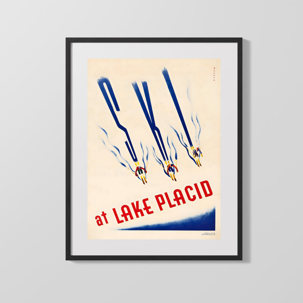Classic Travel Poster - Lake Placid - Ski Resort Travel Vintage Framed Prints Gallery Frame 16x20