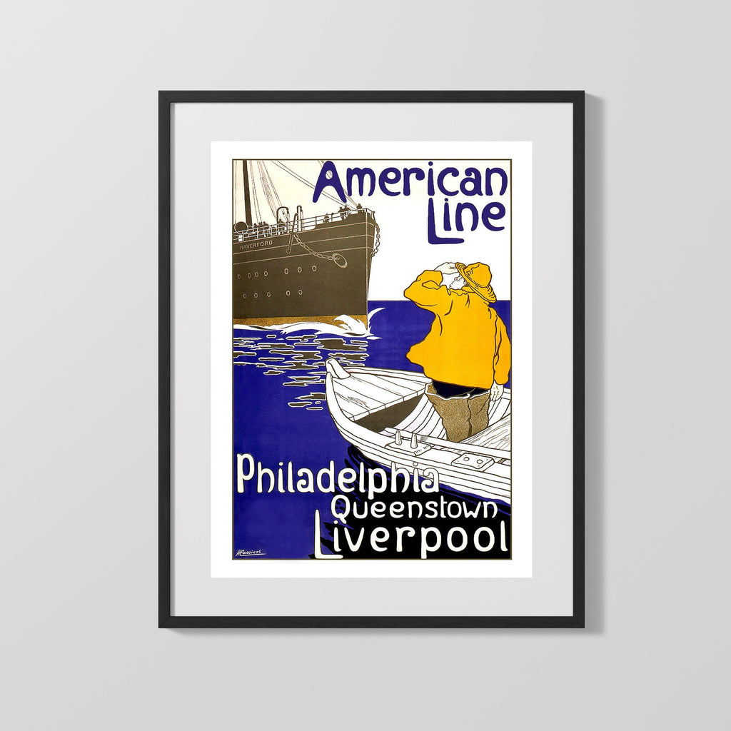Classic Travel Poster - Liverpool - American Line Ship Haverford Travel Vintage Framed Prints Gallery Frame 16x20