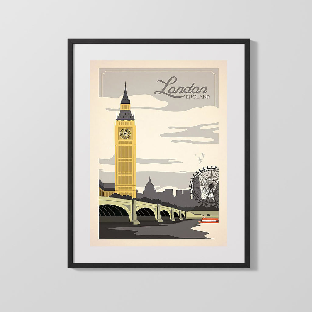 Classic Travel Poster - London - Big Ben Travel Vintage Framed Prints Gallery Frame 16x20