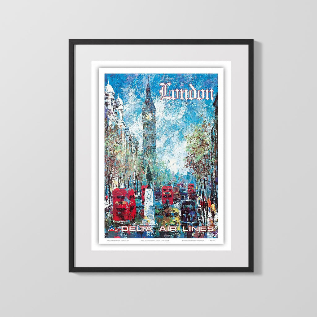 Classic Travel Poster - London - Delta Airlines Travel Vintage Framed Prints Gallery Frame 16x20
