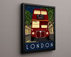 Classic Travel Poster - London - Red Bus Travel Vintage Framed Prints Floating Canvas 16x20