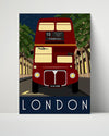 Classic Travel Poster - London - Red Bus Travel Vintage Framed Prints Poster 16x20